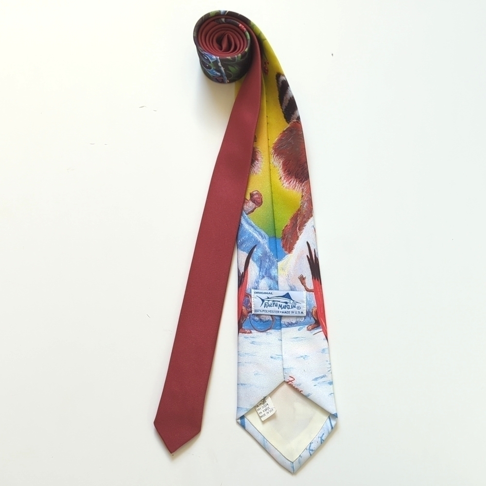 Ralph Marlin 1990 Vintage The Carolers Christmas Critters Illustrated Neck Tie - Picture 3 of 12